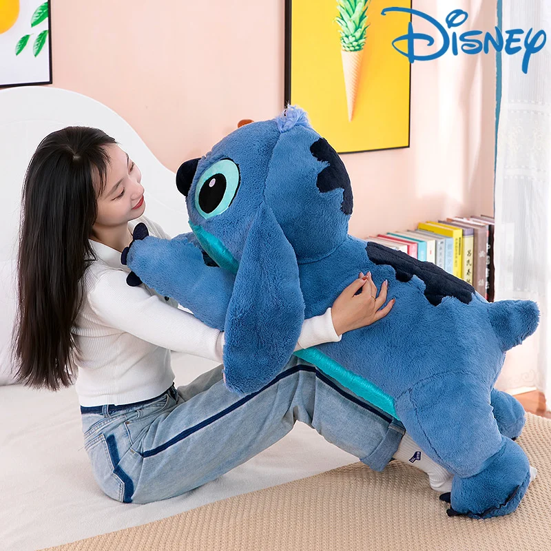 Giant 100cm Disney Stitch Plush Stuffed Doll Blue Kawaii Cartoon Animal Sofa Sleeping Soft Pillow Toys Kids Girls Birthday Gift