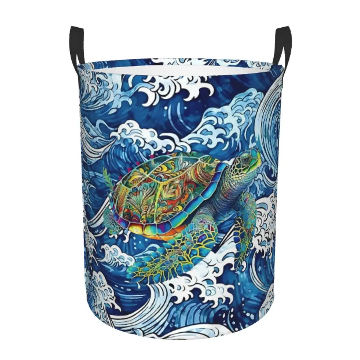 

Корзина для белья и игрушек «Морские волны и черепаха» (складная, для детской комнаты)