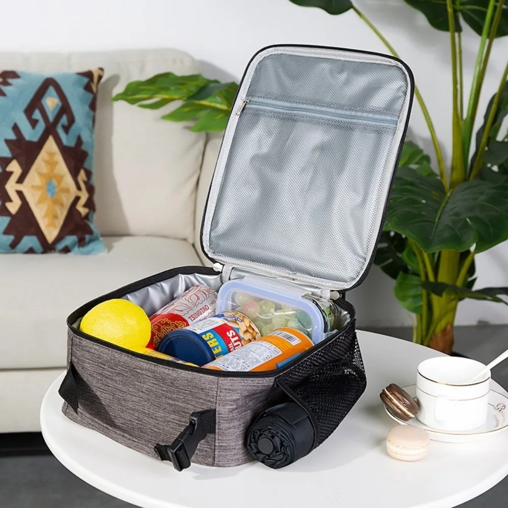 กระเป๋าใส่อาหารกลางวันผ้าอ็อกซ์ฟอร์ดแบบเก็บความร้อน ป้องกันการรั่วซึม ทรงสี่เหลี่ยม กล่องอาหารกลางวันแบบหุ้มฉนวนกันน้ำ กระเป๋าปิกนิกสำหรับกิจกรรมกลางแจ้ง