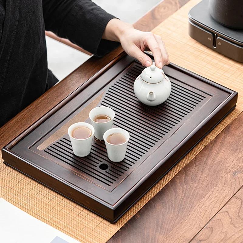 Kitchen Coffeeware Tea Tray Kettle Home Office Bamboo Serving Black Tray Vintage Luxury Bandeja Bambu Office Accessories