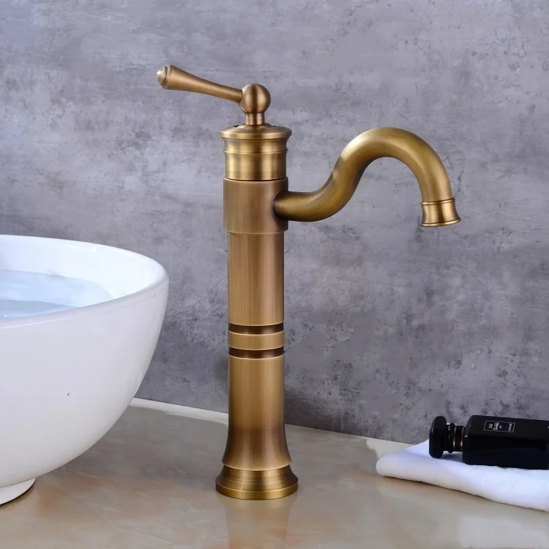 Antique Style Basin Faucet Retro European Hot and Cold Water Faucet Elevated Single Hole Basin Faucet Rotating