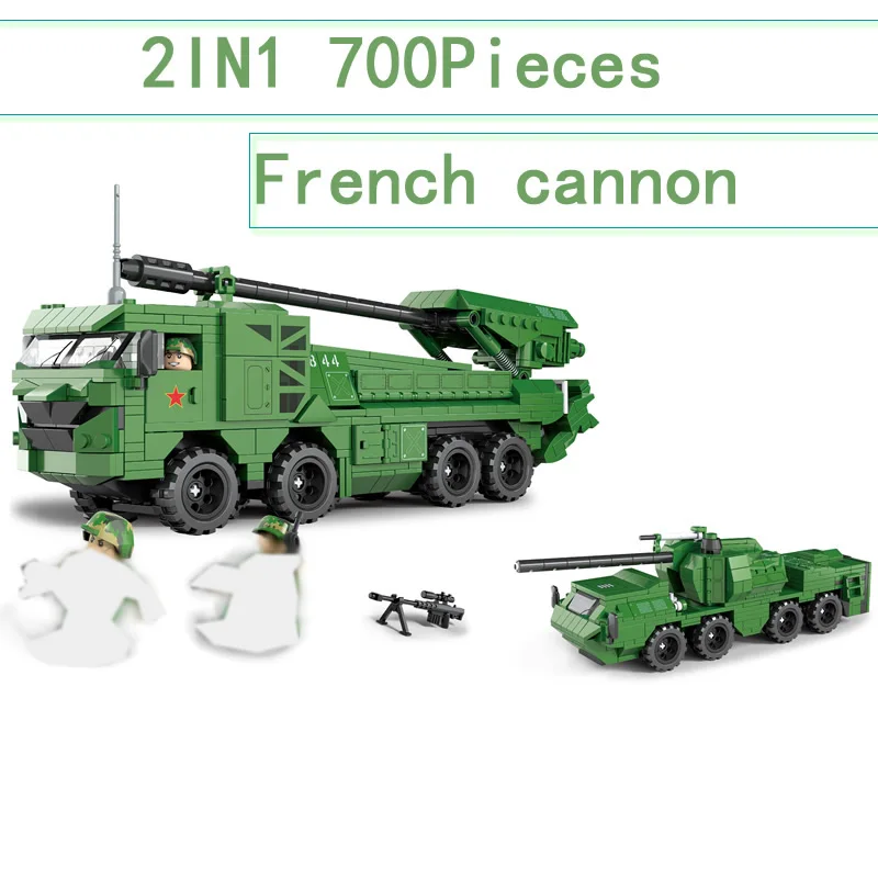 Military Series French Cannon Building Blocks WW2 Soldier Weapon Army Transport chariot Bricks Toys for Kids 700Pcs  C0844