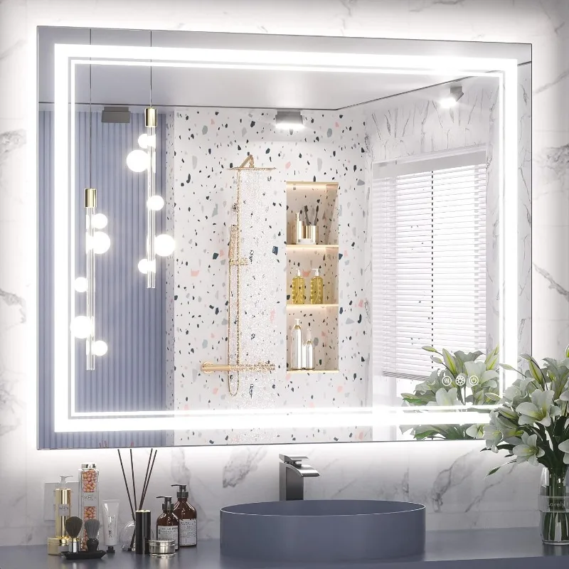 

LED Bathroom Mirror 40”x32” with Frontlit and Backlit,Stepless 3 Colors Temperature & Dimmable Wall Mirror,UL Listed LED Driver