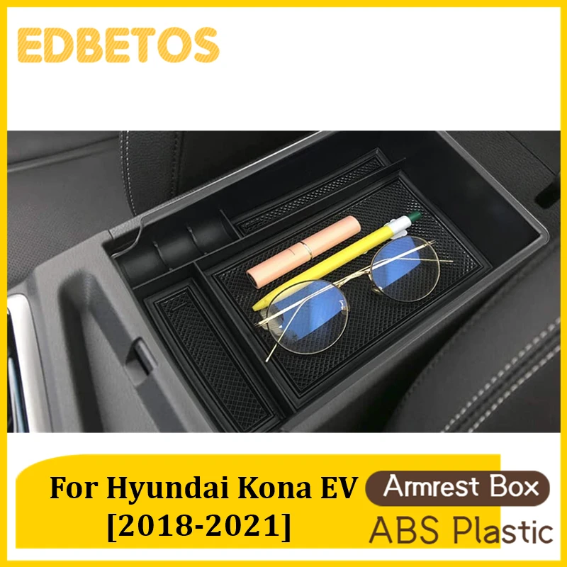 Car Armrest Storage Box Tray For Hyundai Kona EV 2018 2019 2020 2021 Accessories Only Fit For Electric Version