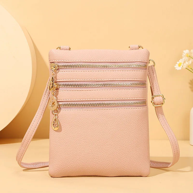 Women\'s PU Leather Crossbody Bags Korean Fashionable Zipper Shoulder Bags Casual Mutil Pockets Small Phone Hand Bag Purses