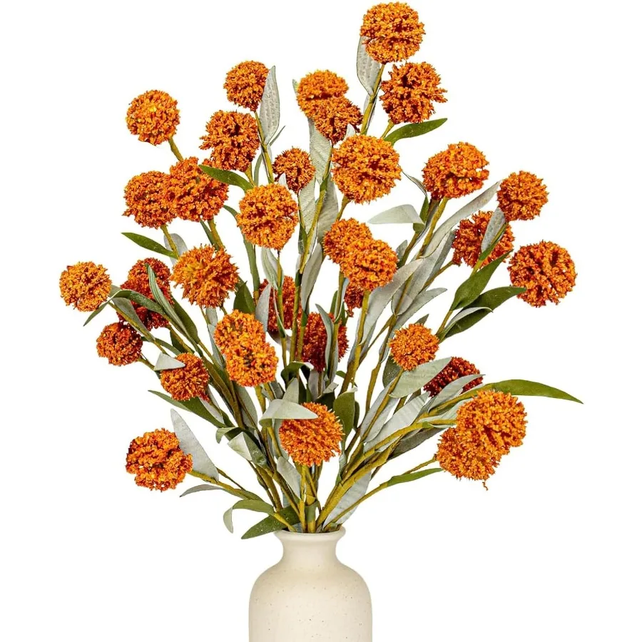 6 uds flores rústicas de otoño 17 Ihes Boho selecciones florales de otoño pulseras de otoño de imitación con Craspedia bolas de Billy naranja flores para florero