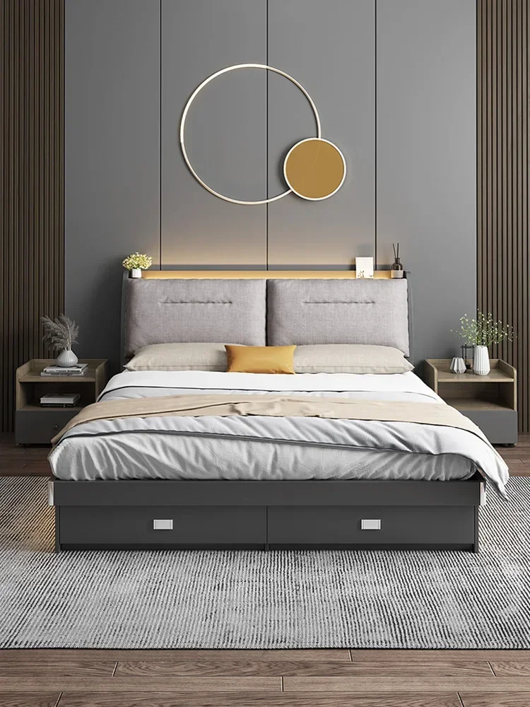 Double  Master Bedroom Soft Pack Bed Household 1.8 M Night Light Storage  Tatami Board TypeMarriage Bed
