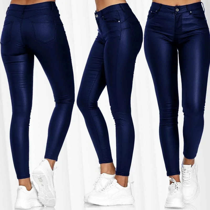 New Fashion Bodycon Faux Leather Pants Women's Sexy Stretch Casual Leggings Solid Leather Bodycon Pencile Pants Women Streetwear