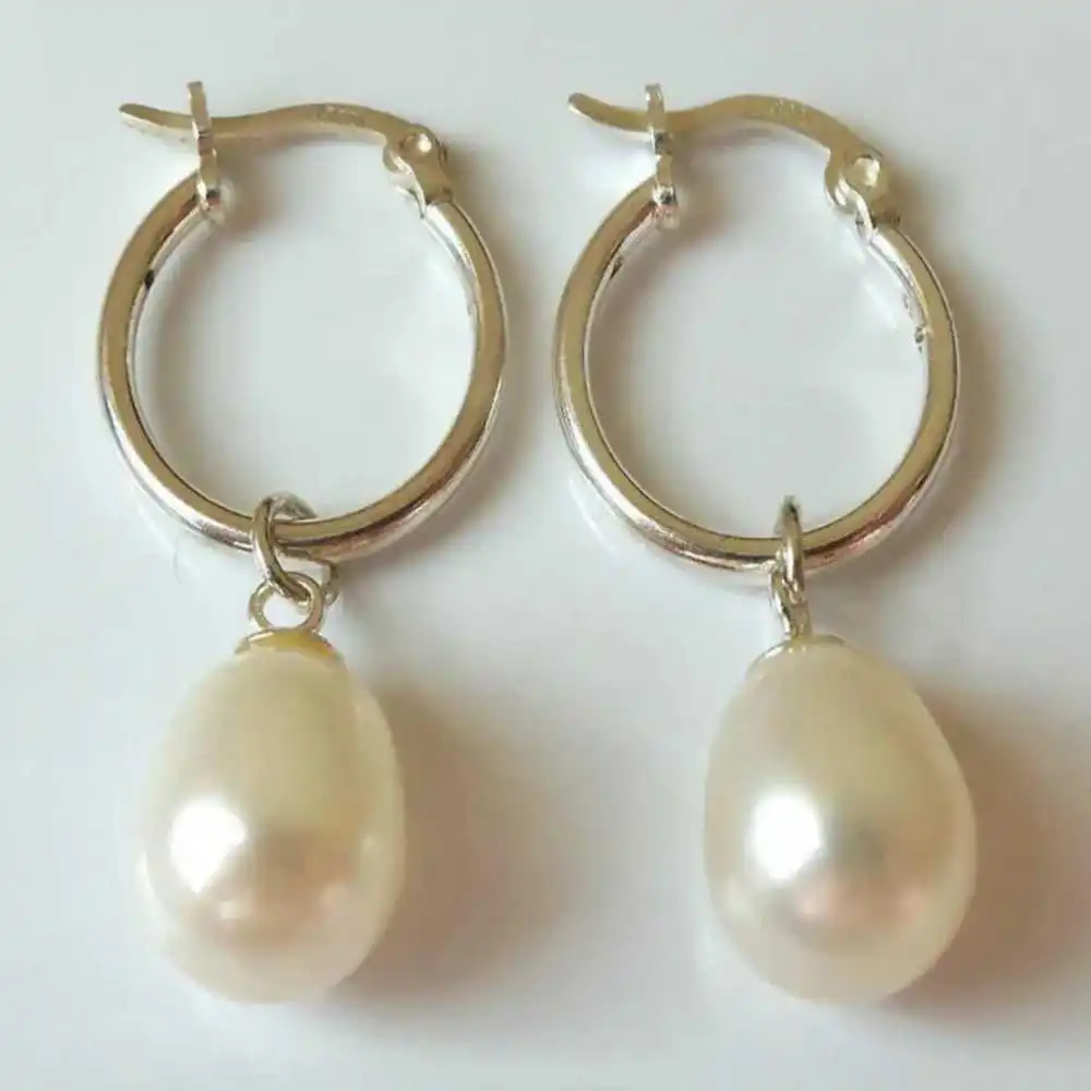 

AAA 11-12mm South Sea White Drops Pearl Dangle Earrings Stud Ear Handmade Eardrop Women