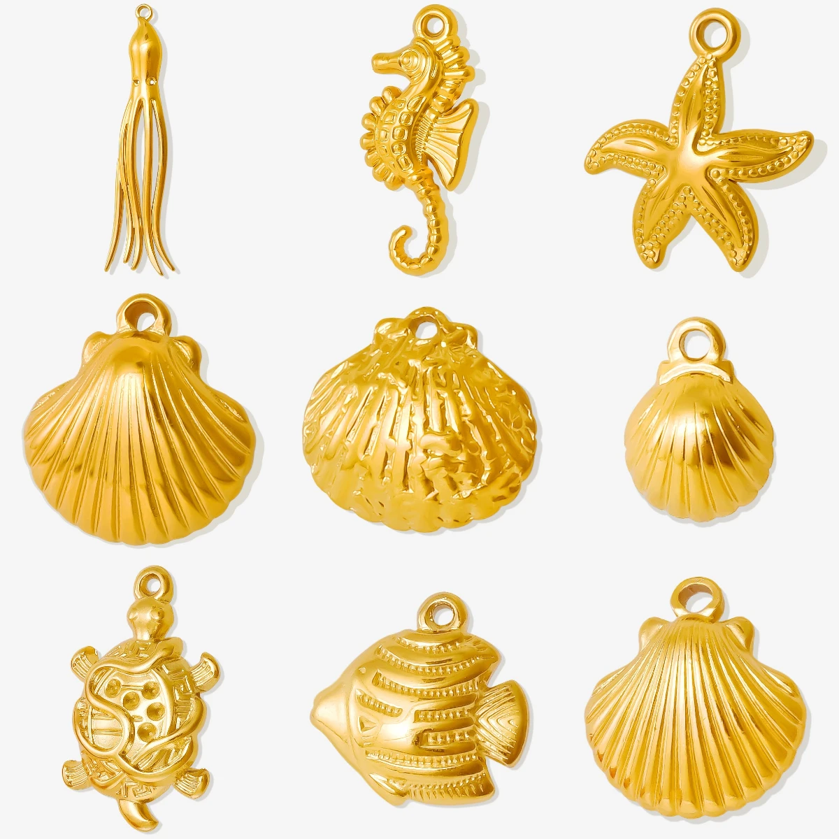 새로운 10 개/몫 스테인레스 스틸 해양 동물 펜던트 오징어 해마 불가사리 쉘 열대 물고기 바다 생활 매력 보석 만들기