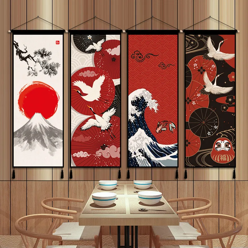 

Japanese Crane & Koi Tapestry Wall Hanging - Ukiyo-e Fabric Decor for Sushi Restaurant, Izakaya & BnB, Aesthetic Room Scroll Art
