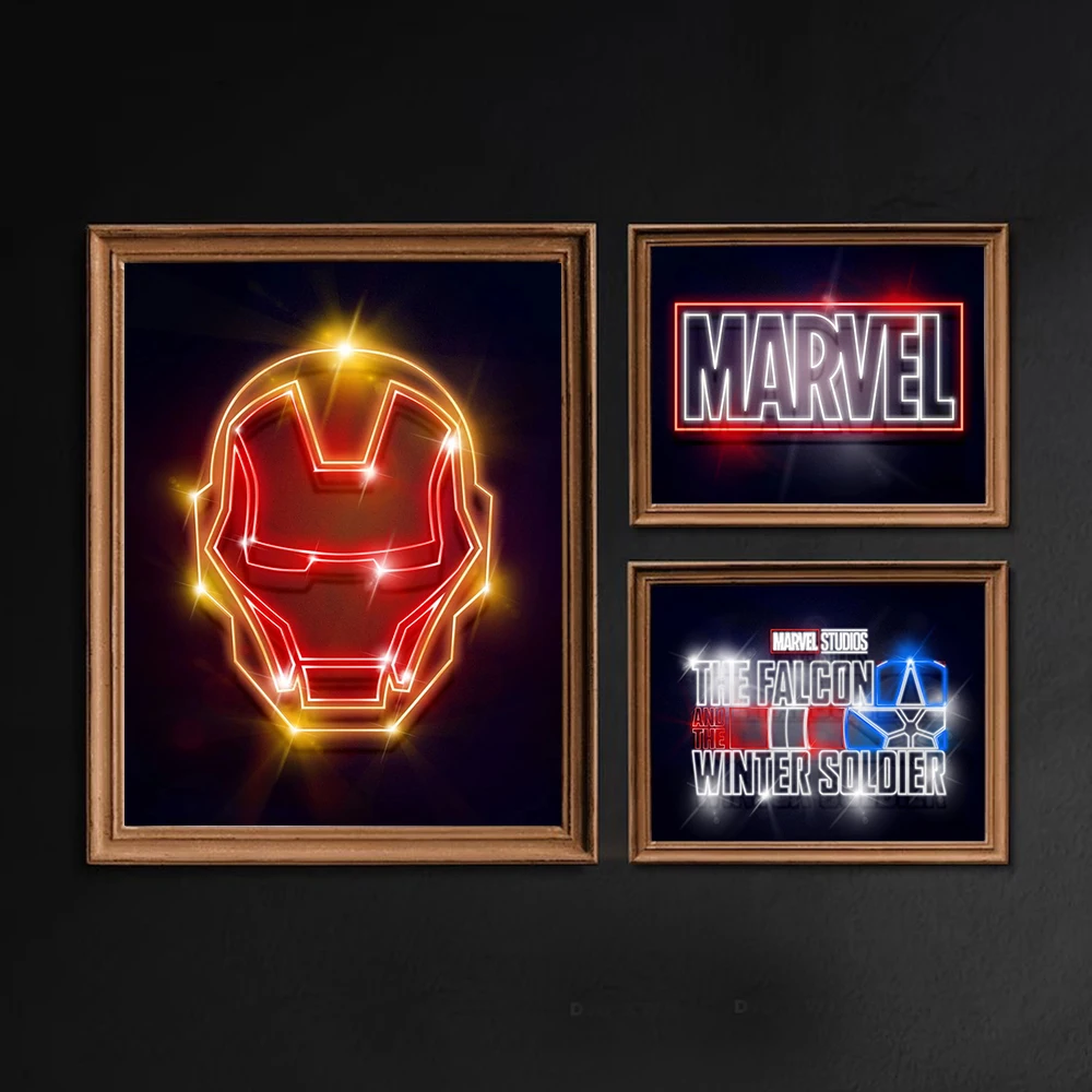 Marvel Iron Man Super Hero Pop Neon Sign Man Bar Pub Decoration Modern HD Colorful Poster Home Wall Art Classic Canvas Painting