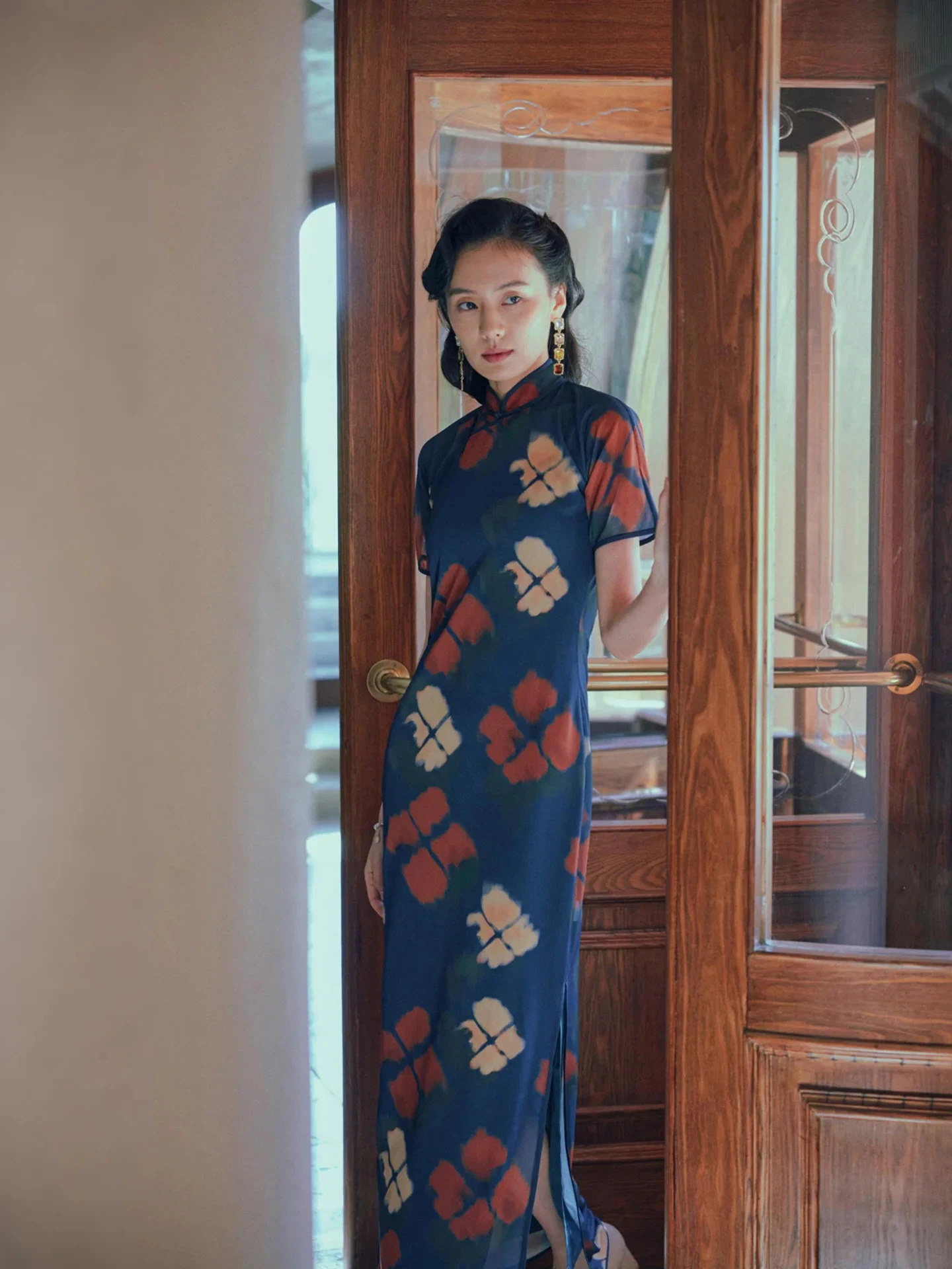 

Long Sve Tee-Quarter Length No Full Opening Button Long 2-Piece Set Retro Daily Wear