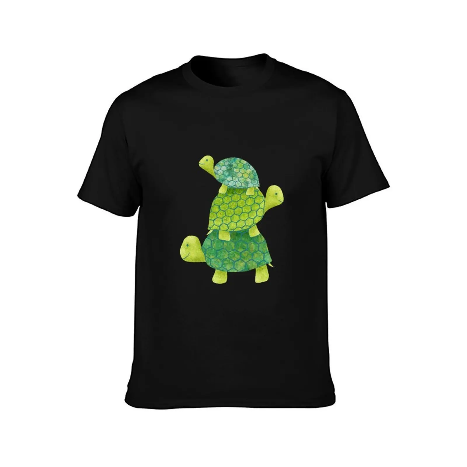 Cute Turtle Stack in Teal, Lime Green and Turquoise T-Shirt Plus Size Simple Casual Top T-Shirt