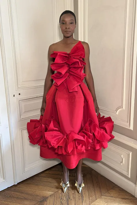 New Couture African Evening Dresses Aso Ebi Stylished Ruffles Trimmed A-line Red Women Maxi Dresses To Party