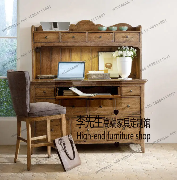 

Classical solid wood desk French oak bookshelf combination porch locker