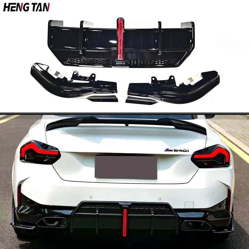 

For BMW 2 Series G42 M240i M235i M Sport 2023+ Bright Black Car Rear Bumper Lip Diffuser Spoiler Back lip Parts With LED Body ki
