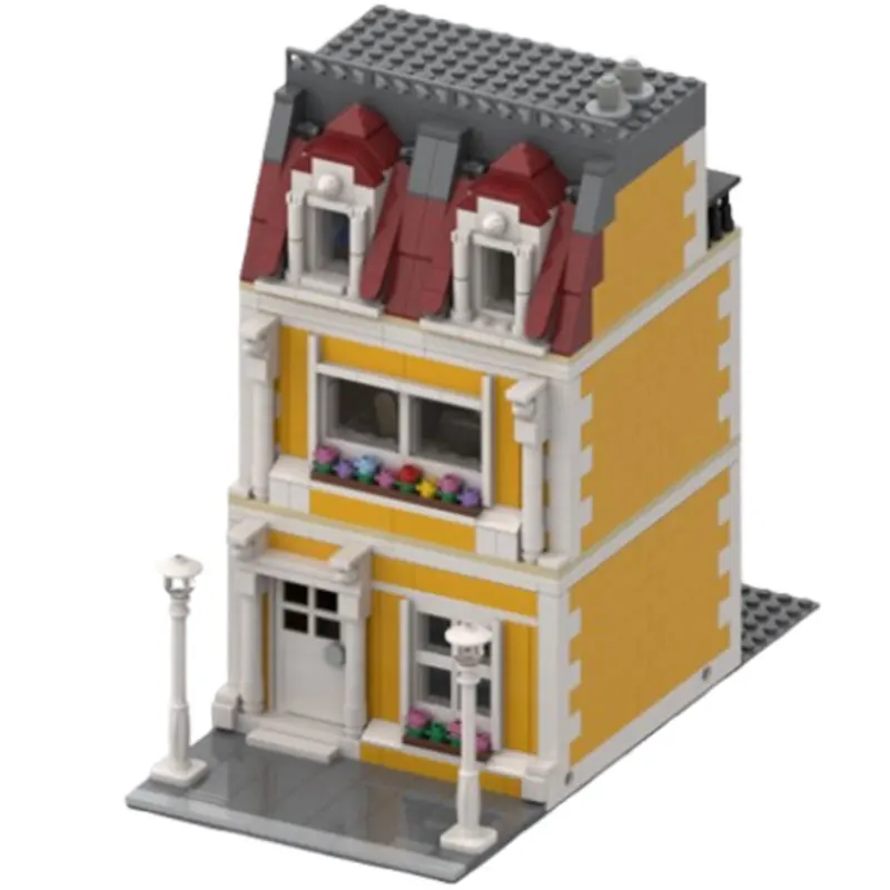 MOC-96365 992 ชิ้น บล็อกตัวต่อแบบโมดูลาร์ บ้านสีส้ม DIY ชุดประกอบบล็อกขนาดเล็ก ของเล่นเสริมพัฒนาการ ชุดของขวัญ ของตกแต่ง มีสินค้าในสต็อก