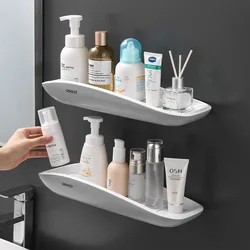 Wall Mounted Plastic Storage Rack, Non-Perforated, Bathroom and Kitchen Toiletries Storage Rack, Towel Rack