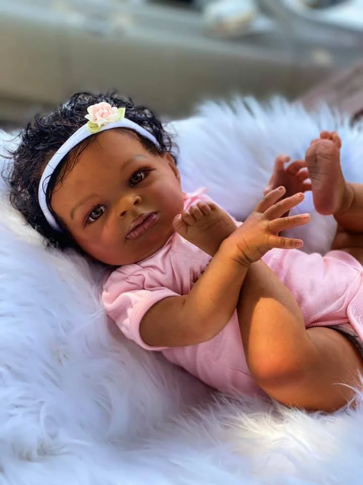 50CM Dark Skin Finished Reborn Baby Dolls  Lanny African American  Princess Reborn Baby Doll