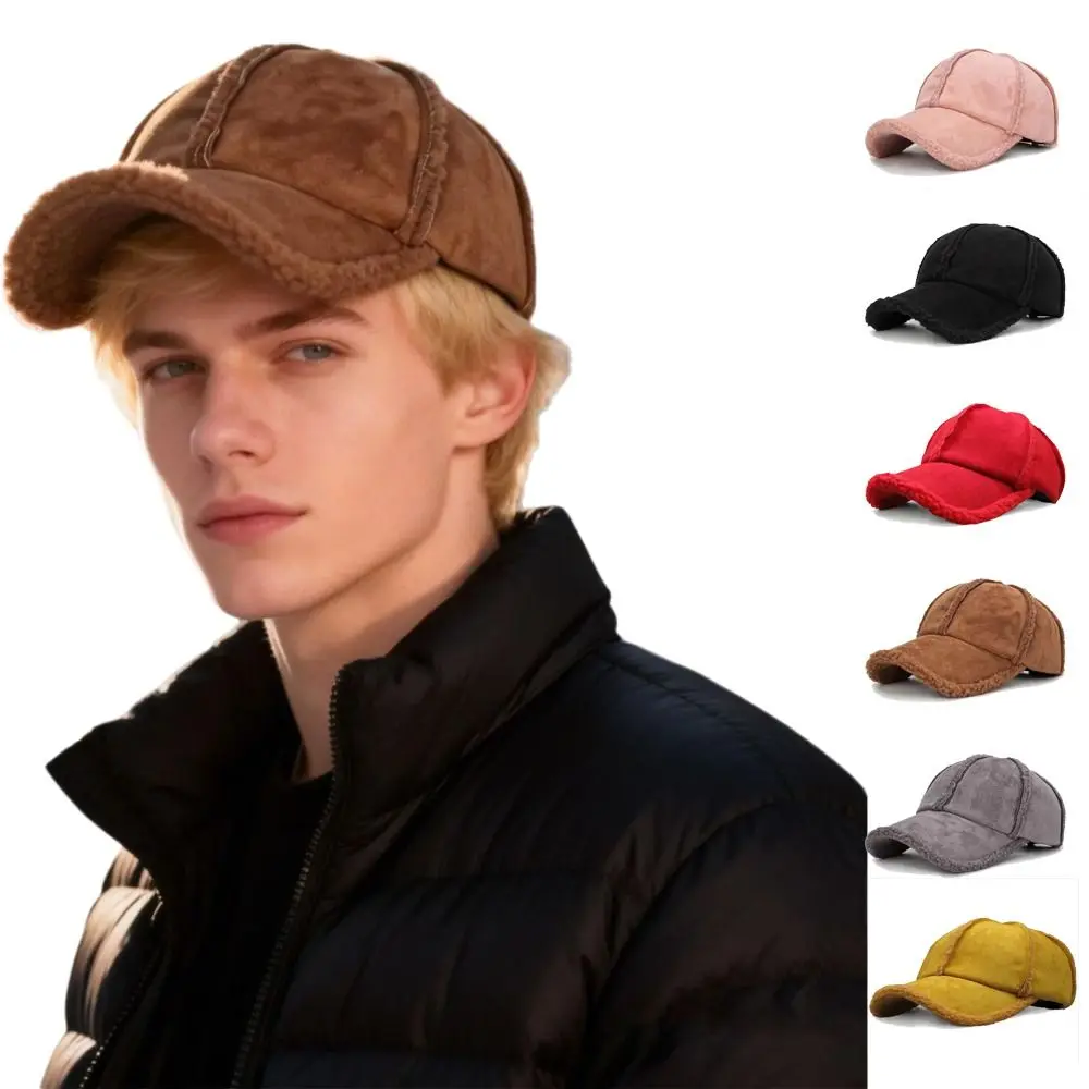 

Fashion Solid Color Baseball Cap Windproof Warm Lambswool Hats Adjustable Vintage Dad Hat Unisex