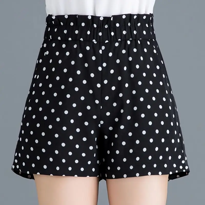 Women's Polka Dot High Waist Wide Leg Shorts Elegant Temperament Clothes Loose All-Match Casual Shorts Simplicity Fashion Summer