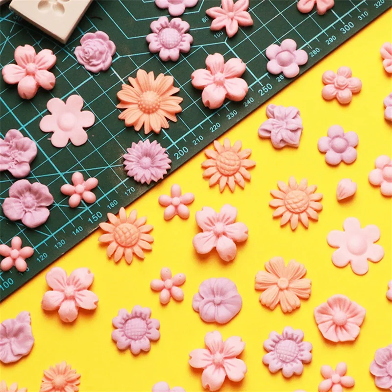 Daisy Wild Chrysanthemum Rose Sunflower 3D Mini Flower Silicone Molds Sugar Craft Gumpaste Mould Fondant Cake Decorating Tools