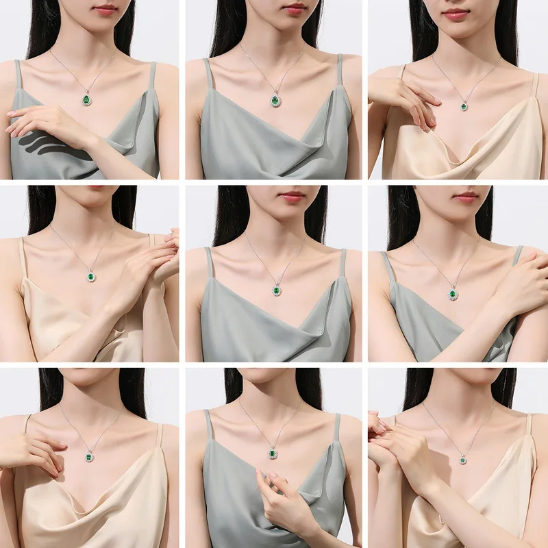Colorful Zircon Floral EmeraldS925Silver necklace with water drop shape, gift commemorative collarbone chain pendant wholesale