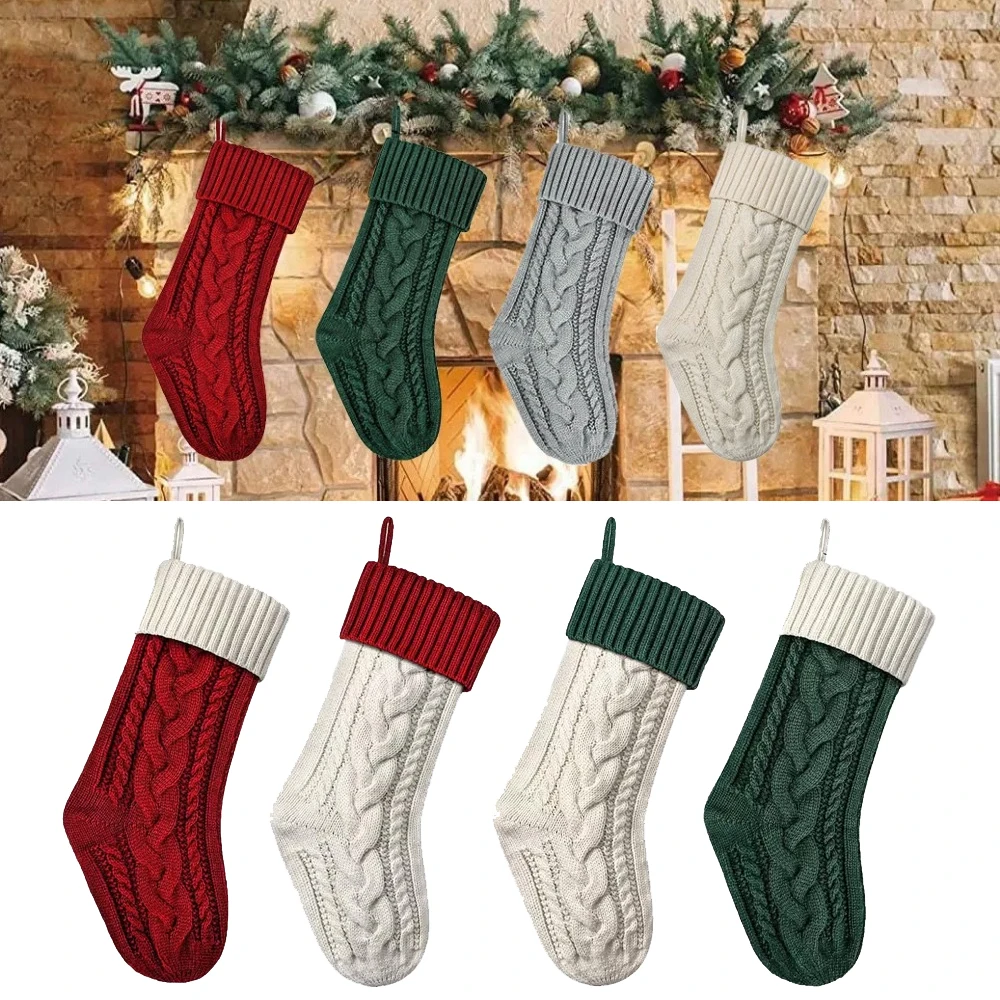 

Christmas Knitted Stocking Large Handmade Xmas Tree Hanging Gift Bag Sock Pendant Holiday Party Decoration Festival Gift 1PC