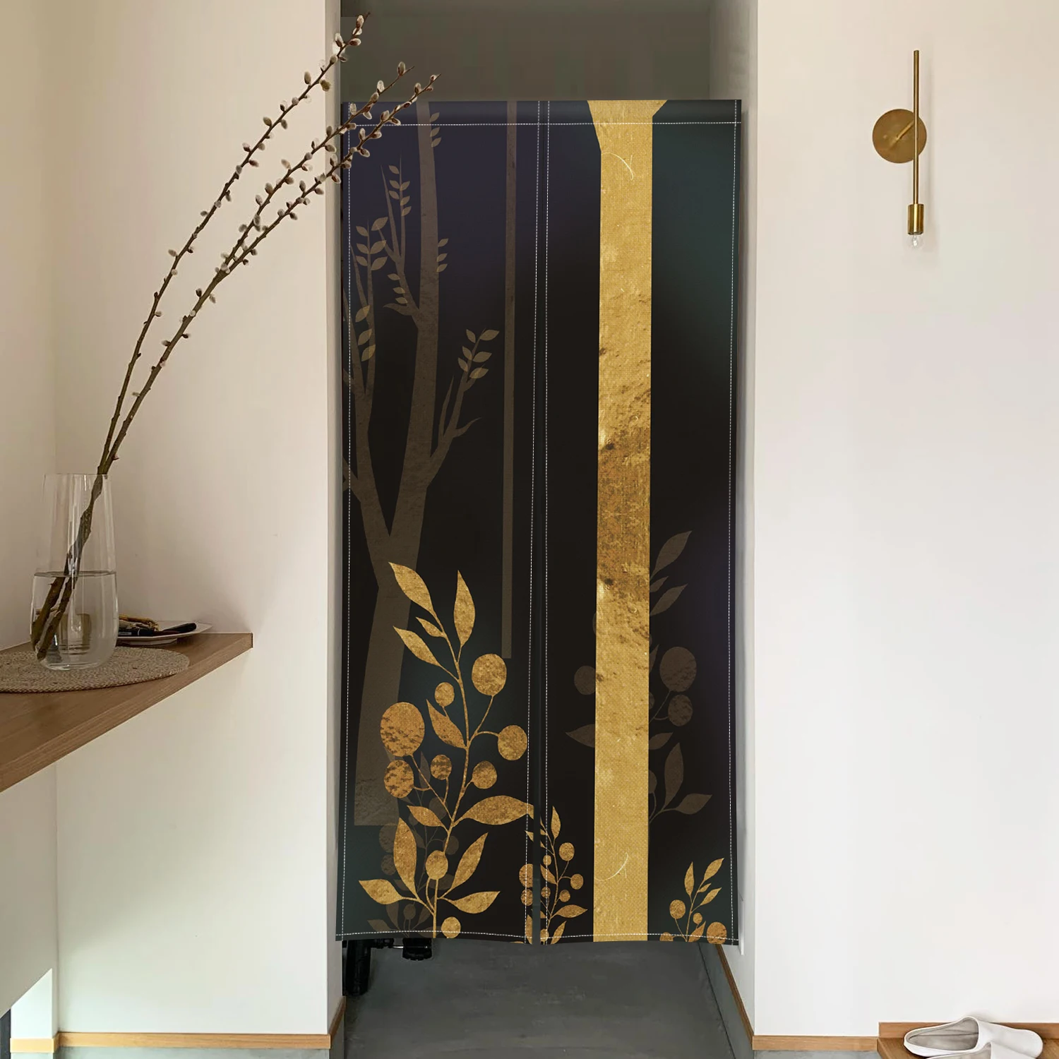 Split Japanese Noren Door Curtains Floral Izakaya Dining Room Partition Linen Doorway Curtains Kitchen Entrance Half Curtains