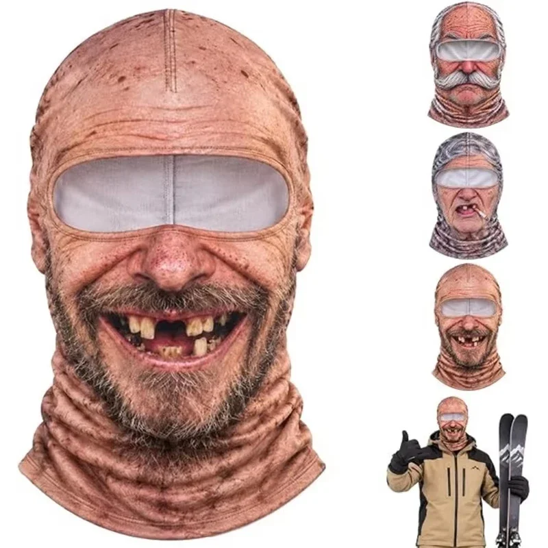 Funny Old Man Ski Mask3D Printed  Realistic Face Balaclava Summer Winter Full Face Mask for Skiing Snowboarding Outdoor Sports