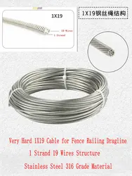 50Meters 1.5/2/3MM Super Hard 1X19 Cable Stainless Steel 316 Grade Wire Rope for Livestock Fence Baluster Railing Car Dragline