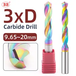 BB DLC Coating Carbide Drill 3xD 9.65-20mm Diameter External Cooling CNC Machining for Aluminum Copper BC2055
