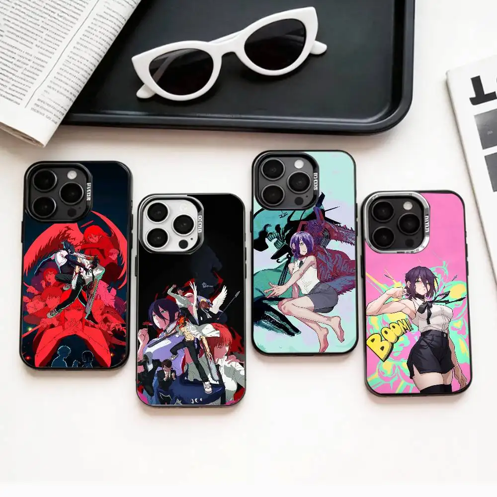 

C-Chainsaw Man R-Reze A-Arc Phone Case For iPhone17,16,15,14,13,12,11 Plus,Pro Max Colored Silver Plated Inside Cover
