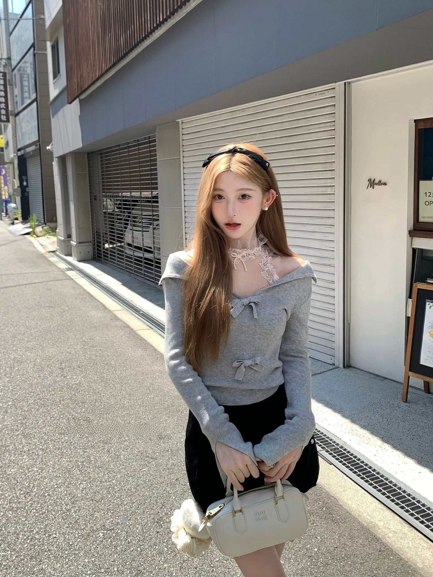 

Бархатный трикотаж для похудения с воротником-бабочкой и кружевными ортами для женщин от Chi an Sweet Sle Regular Sve Long irt