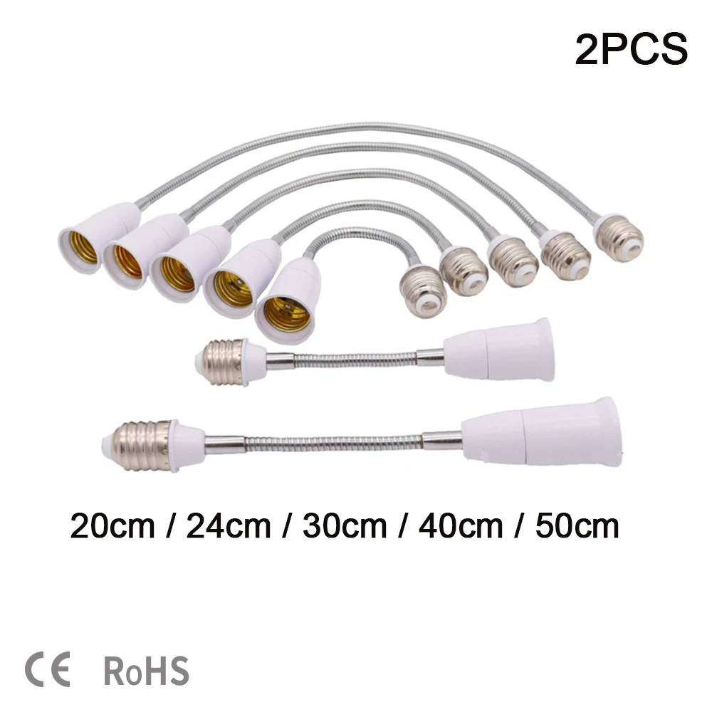 

2PCS Universal 360℃ Elbow E27 to E27 Lengthened Lamp Holder Tube LED Light Bulb Base Lamp Head Socket 20cm 24cm 30cm 40cm 50cm