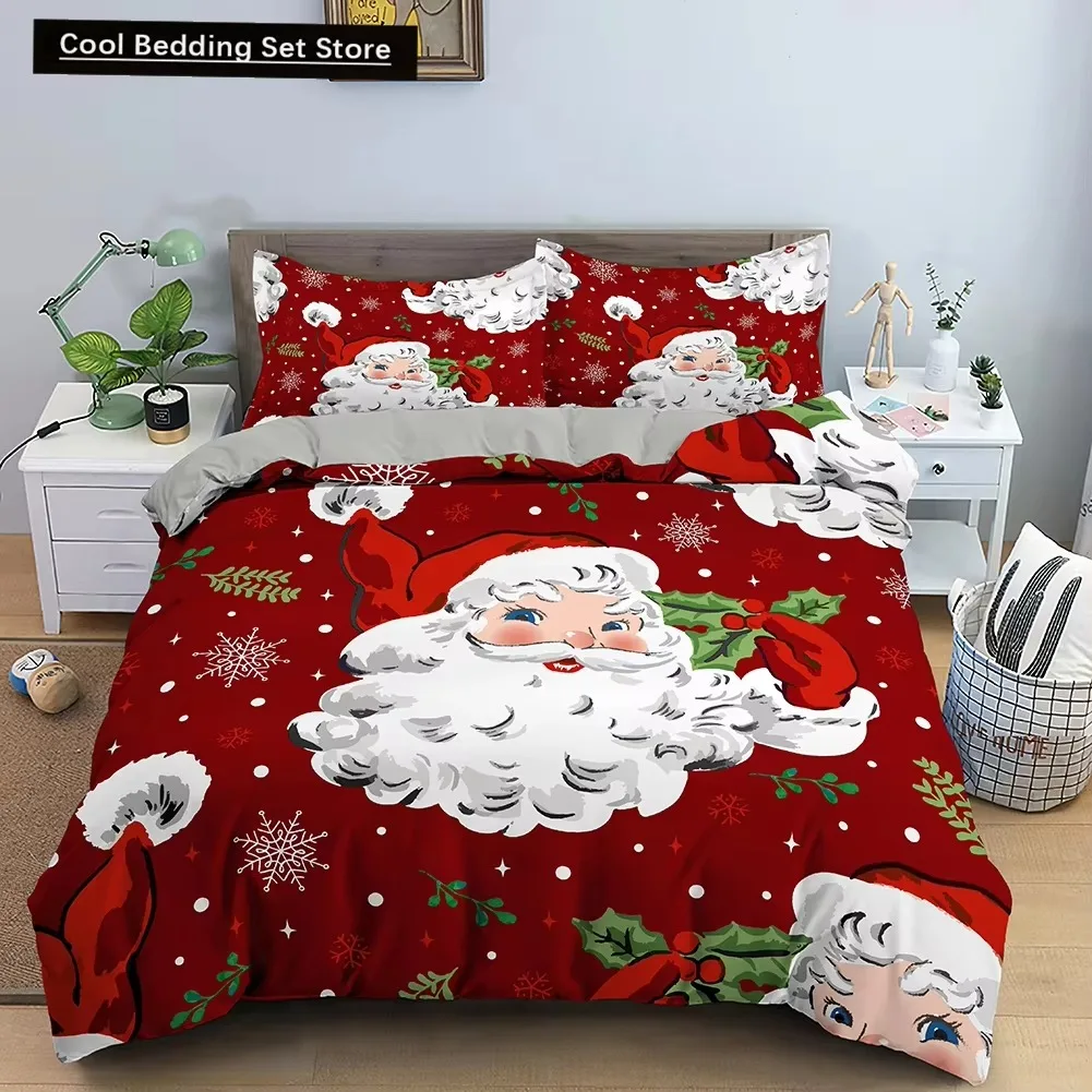 

Red Merry Christmas King Queen Duvet Cover Kids Christmas Quilt Cover Santa Claus Bedding Set 3pcs Microfiber Comforter Cover