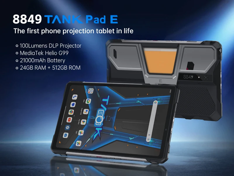 8849 TANK PAD E Unihertz Rugged Projector Tablet Android 15 Smartphone 10.95 inch 120Hz 24GB 512G 21000mAh 50MP 66W Phone Tablet