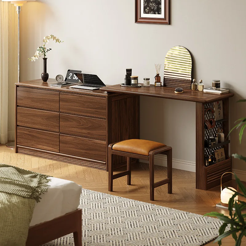 Chinese zwarte walnoot dressoir borstkast retro lichte luxe plank geïntegreerde tafel