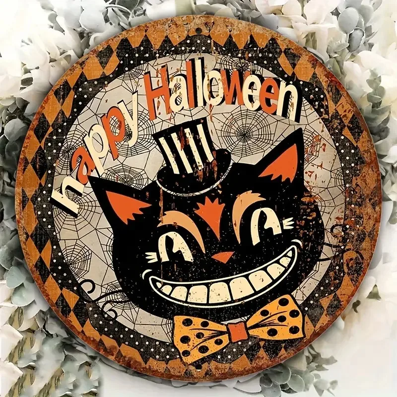 

Halloween Black Cat Pumpkin Ghost Circular Wooden Plaque Door Hanging Pendants Ghost Festival Party DIY Happy Halloween Day 2024