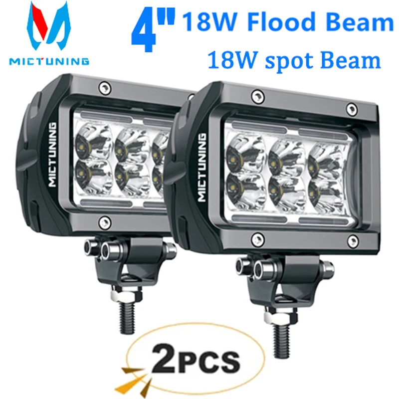 

MICTUNING 2Pcs 18W LED Work Light Bar Spot Flood Combo Pods Offroad Fog Lamp For SUV ATV 12V 24V 4x4 Boat LED Beam Fog Spotlight