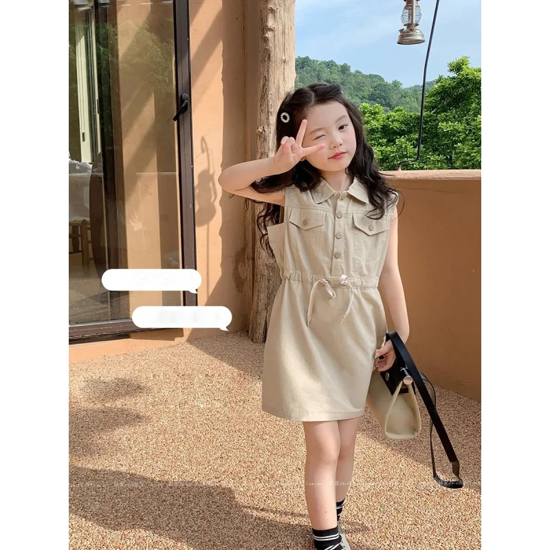 

Girls Dress Summer New Fashion Sleeveless Tooling Dress Vest Dress Children One Piece Dropshipping