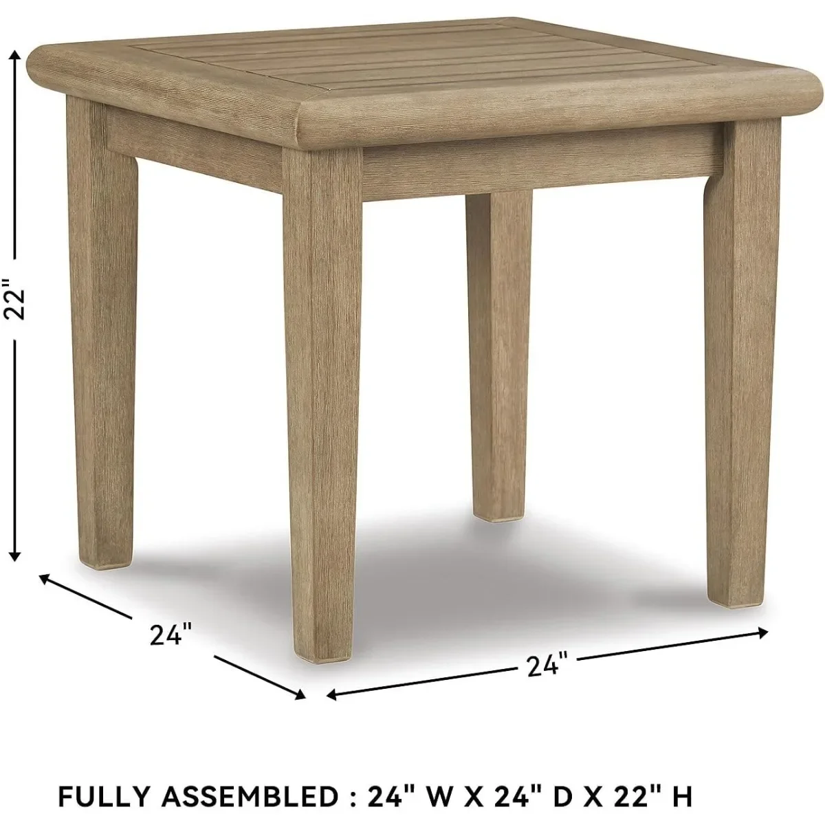 طاولة جانبية مزخرفة للأماكن الخارجية، طاولة مربعة باللون الرمادي والبني للفناء والحديقة. طاولة نهاية خشب الأوكالبتوس لجانب حمام السباحة