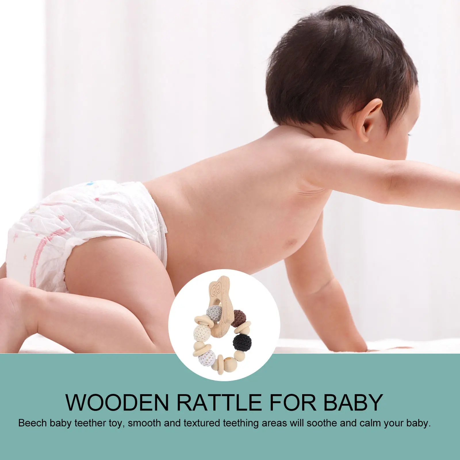 1 pièce, hibou pour bébés de 0 à 6 mois, en bois de hêtre naturel, à mâcher, sensoriel, pour nourrissons