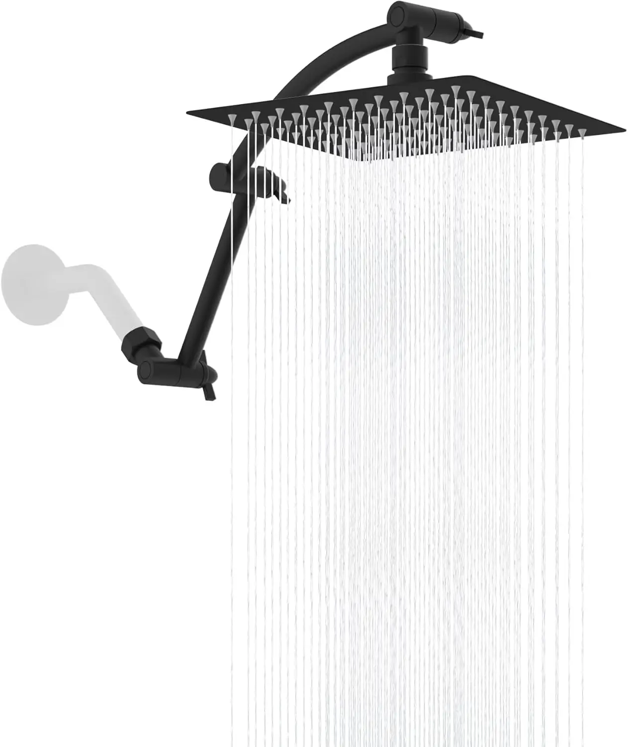 

8'' High Pressure Rainfall Shower Head with 16" Adjustable Extension Arm, Matte Black Finish