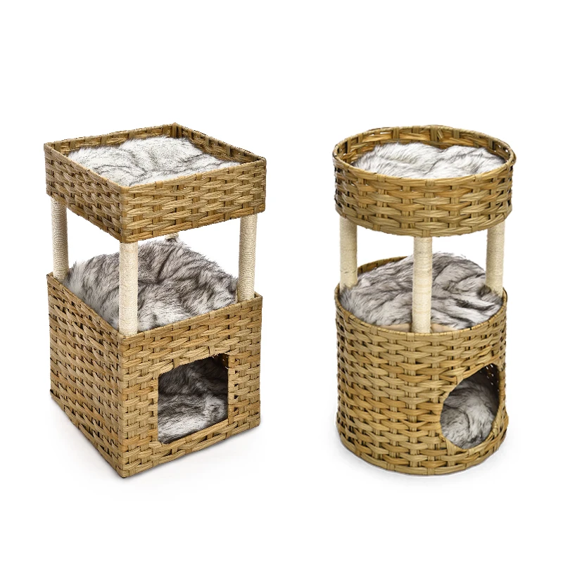 

Soft Cat Furniture Durable Stylish Rattan Cat Trees Bed Cushion With Scratching Posts