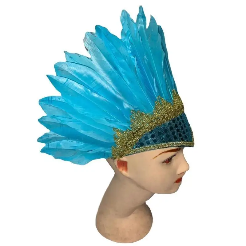 652f glinsterende Indiase hoofdband etnische veren haarband perfromances hoofddeksel