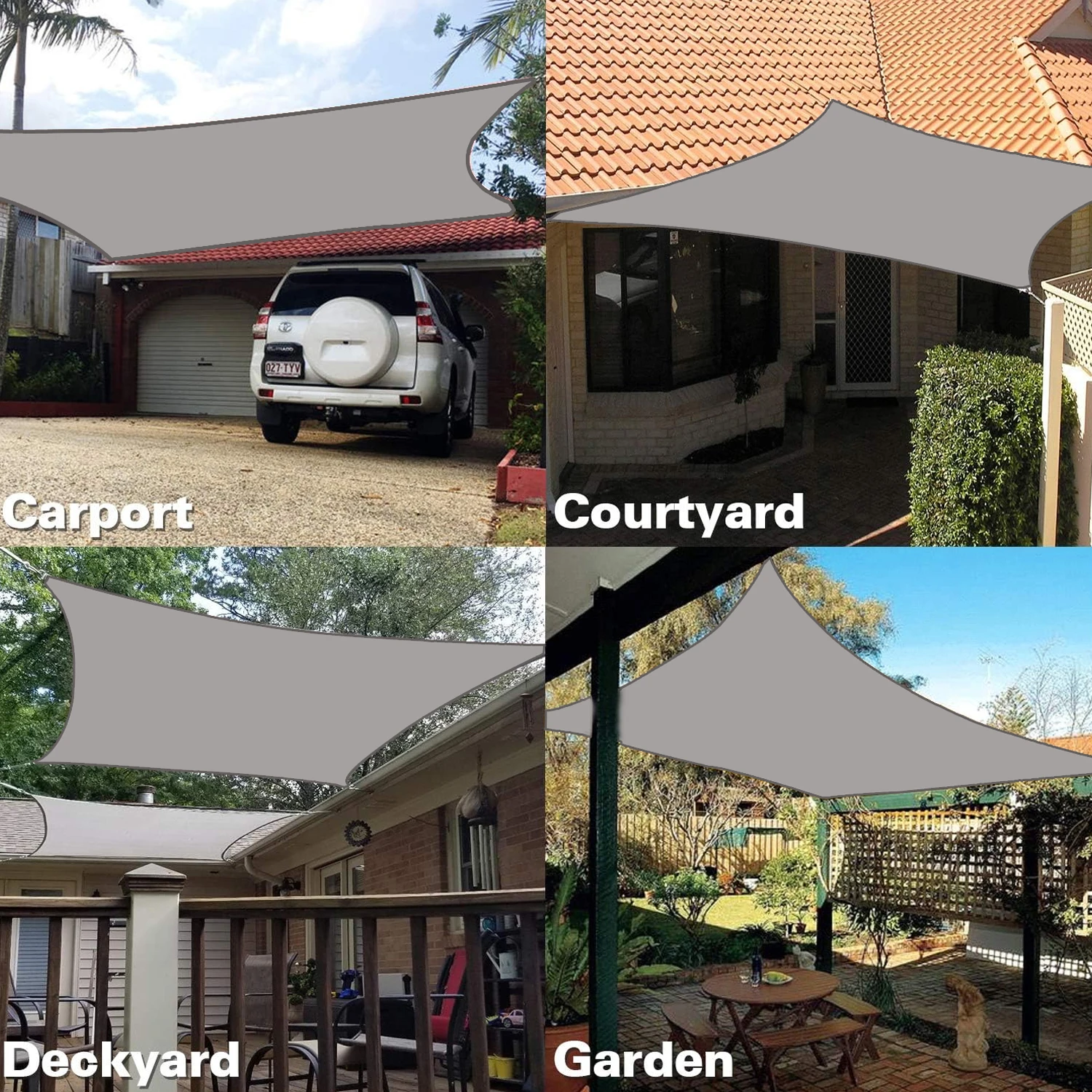 واقي من الشمس مقاوم للماء باللون البيج والرمادي، قماش ظل مستطيل كبير للحماية من المطر والأشعة فوق البنفسجية