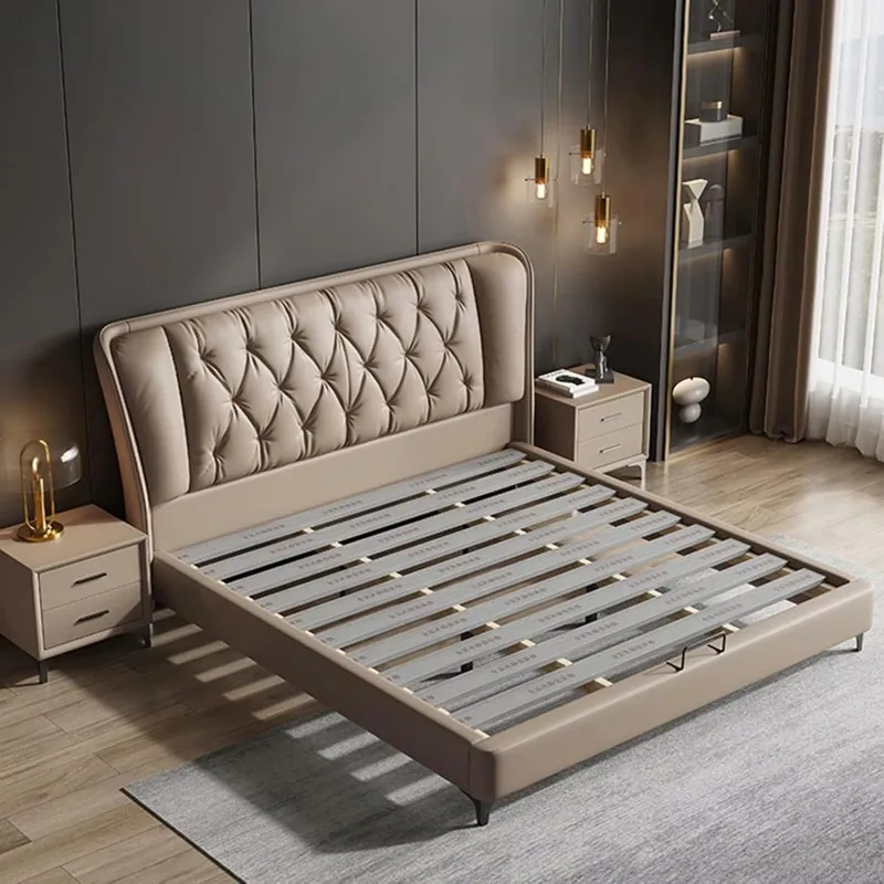 Italian luxury large leather velvet upholstered soft bed adjustable bed frame