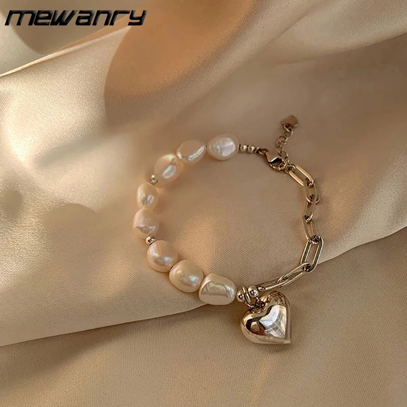 Mewanry Silver Color Pearl Love Bracelet for Women INS Fashion Simple Elegant Temperament Party  Bride Jewelry Gifts